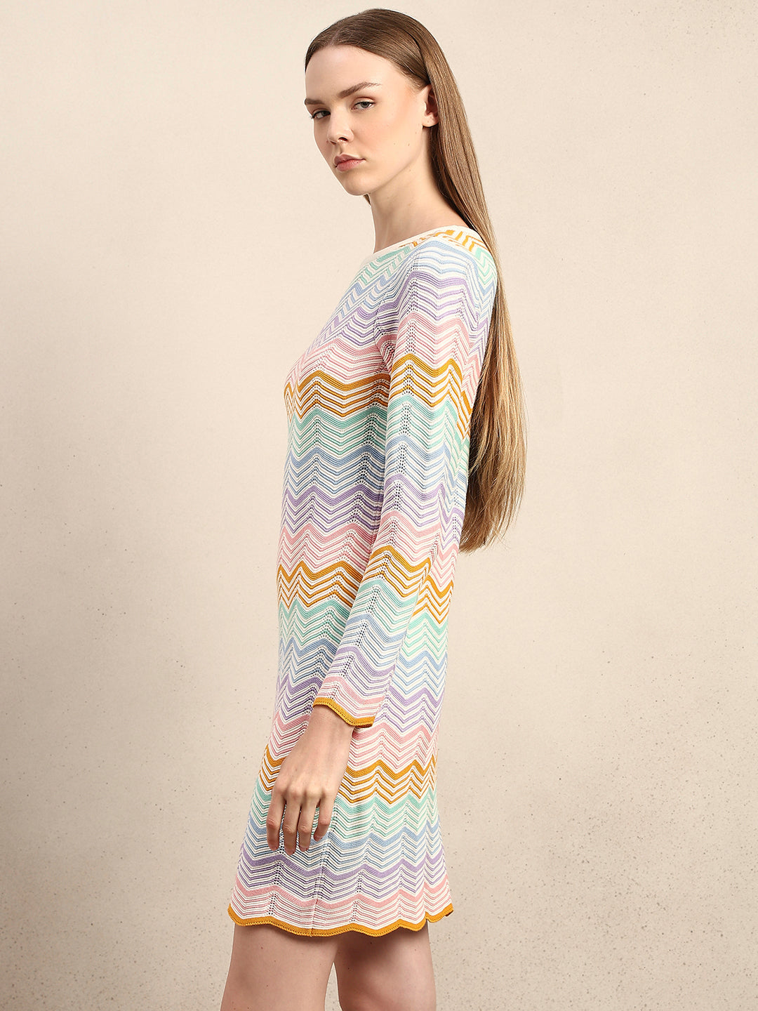 Chevron Print Knitted Mini Dress