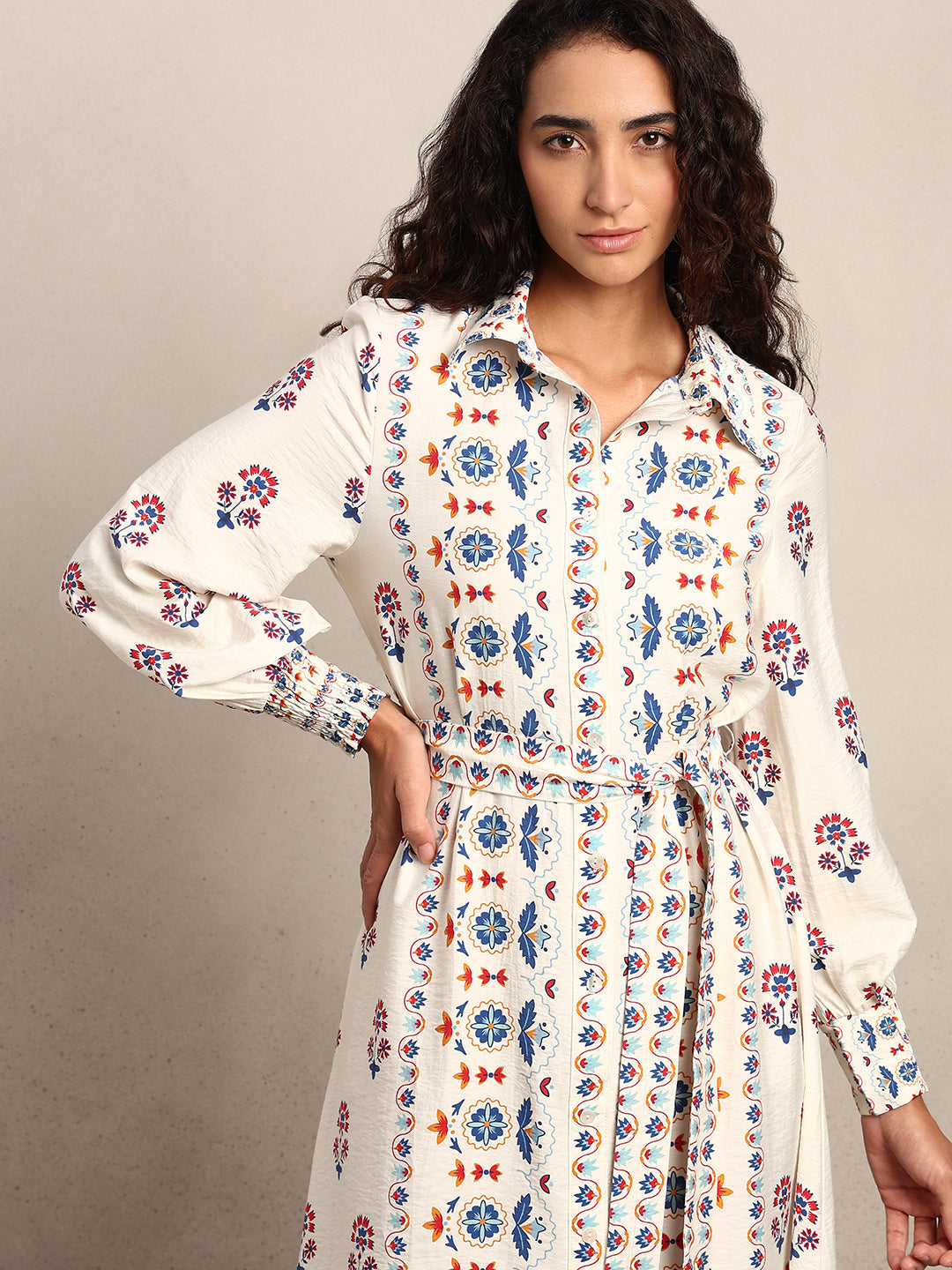 Printed Midi Shirt Dress