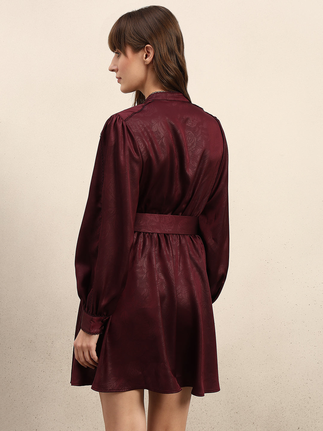 Puff Sleeves Belted Mini Dress