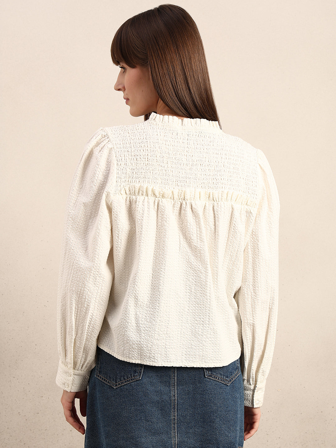 Smocked Long Sleeves Cotton Top