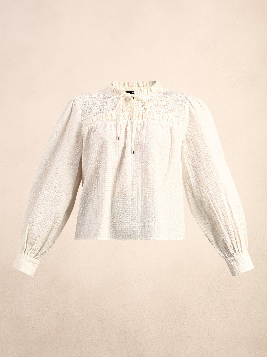 Smocked Long Sleeves Cotton Top