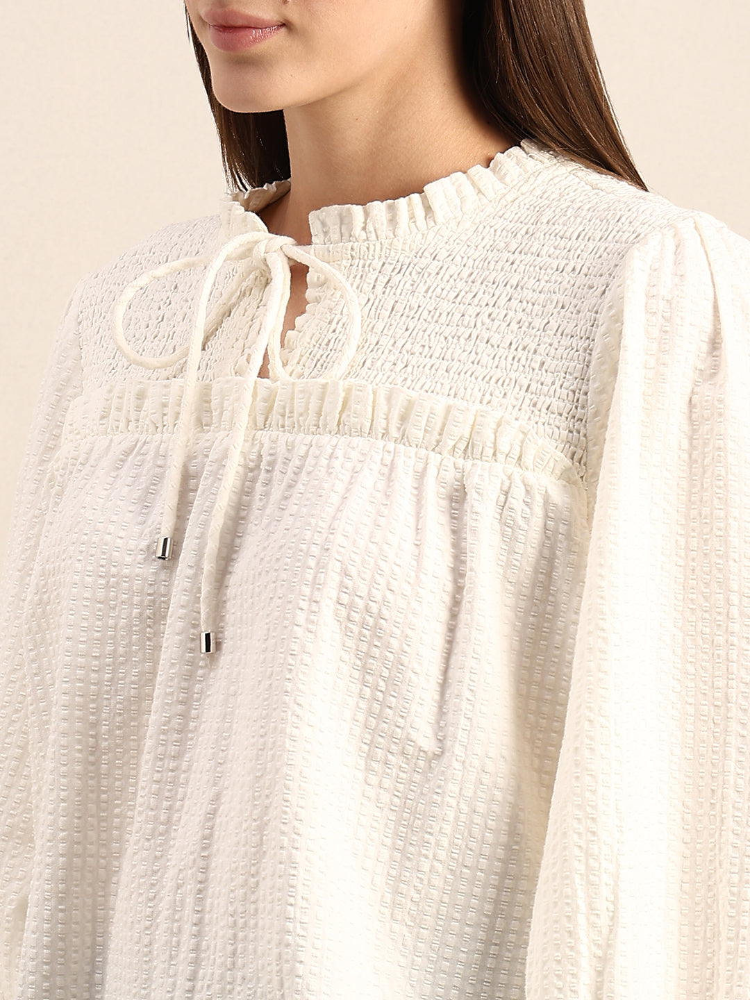 Smocked Long Sleeves Cotton Top