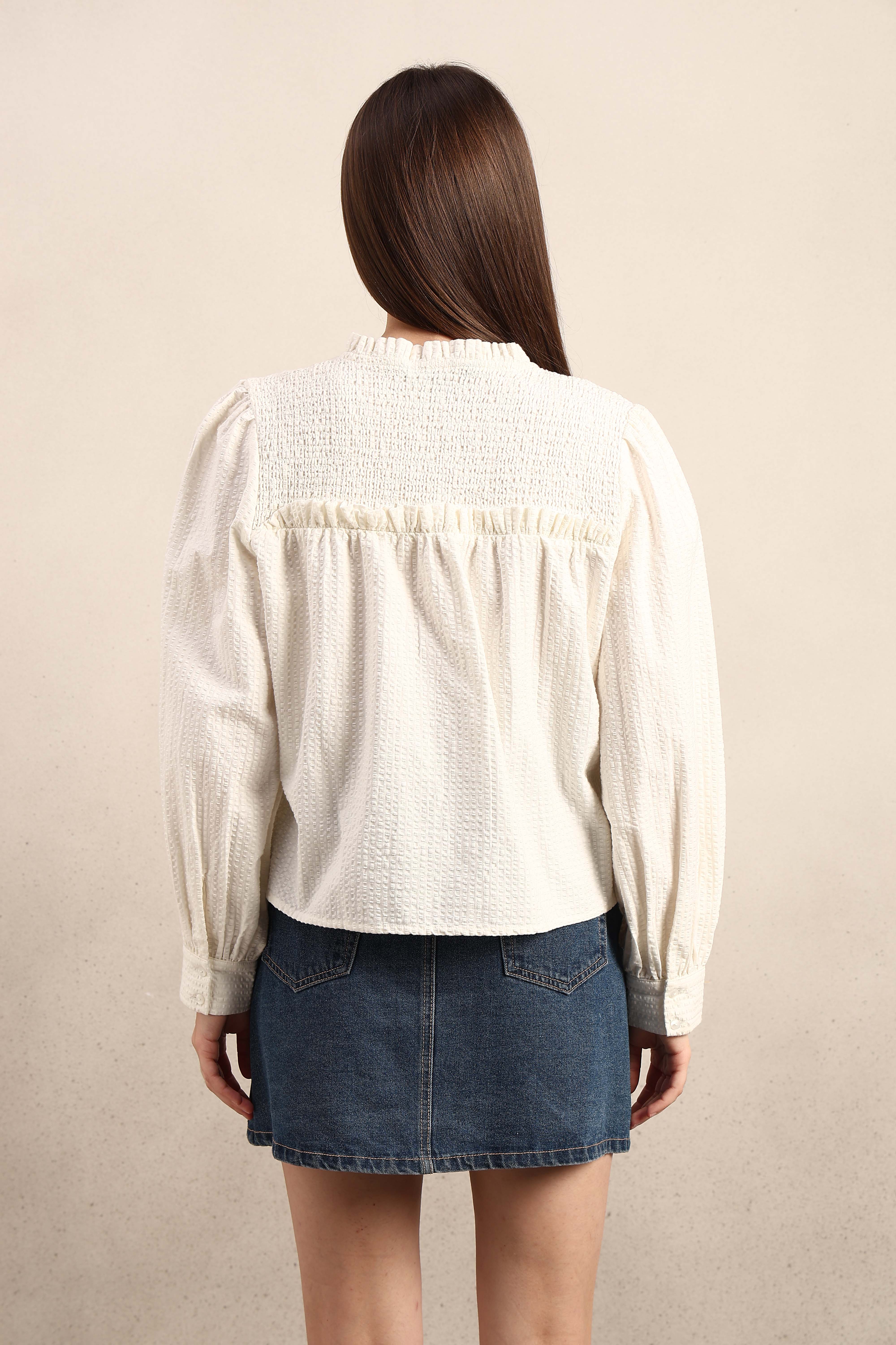 Smocked Long Sleeves Cotton Top