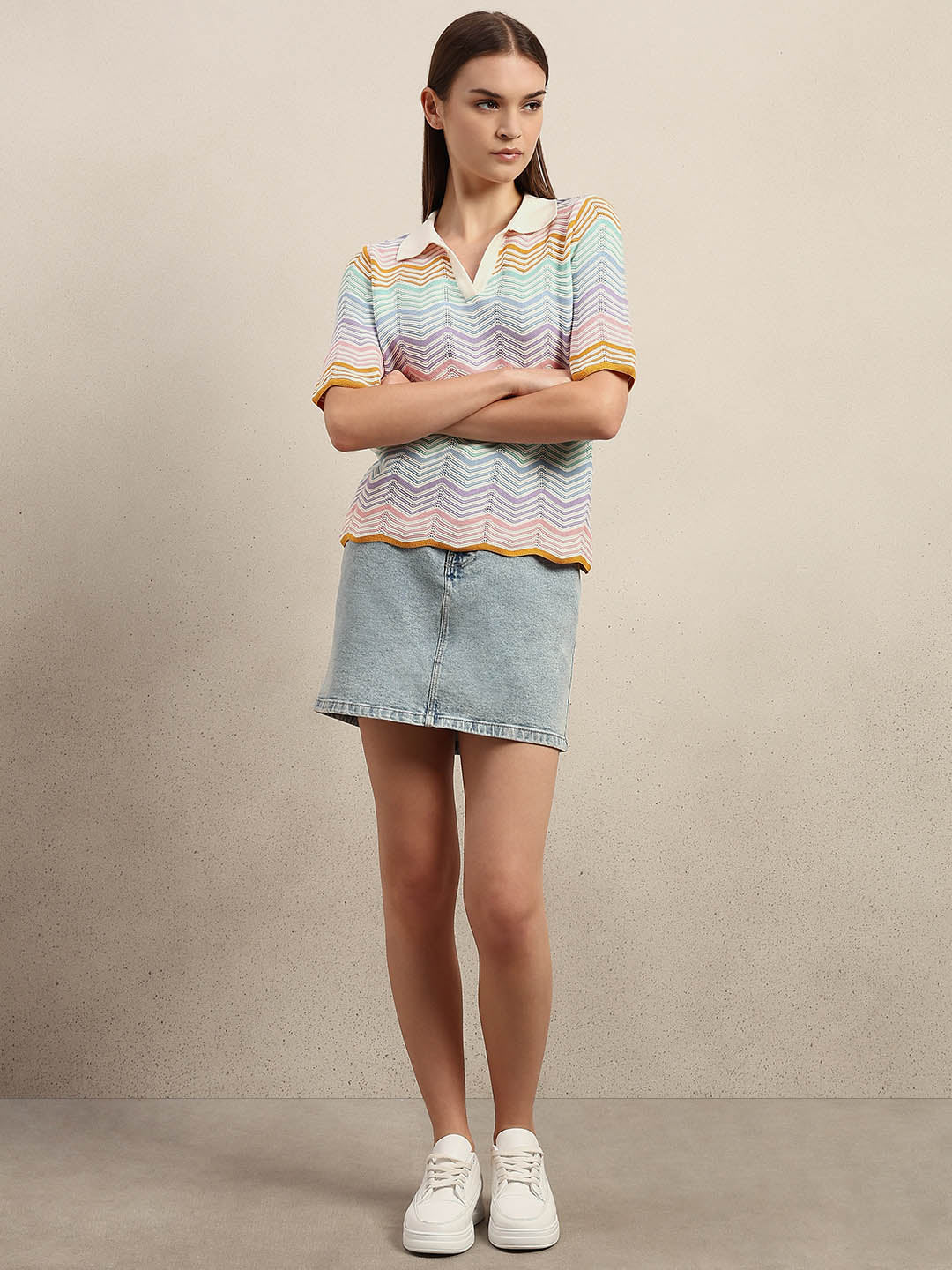 Chevron Print Knit Polo