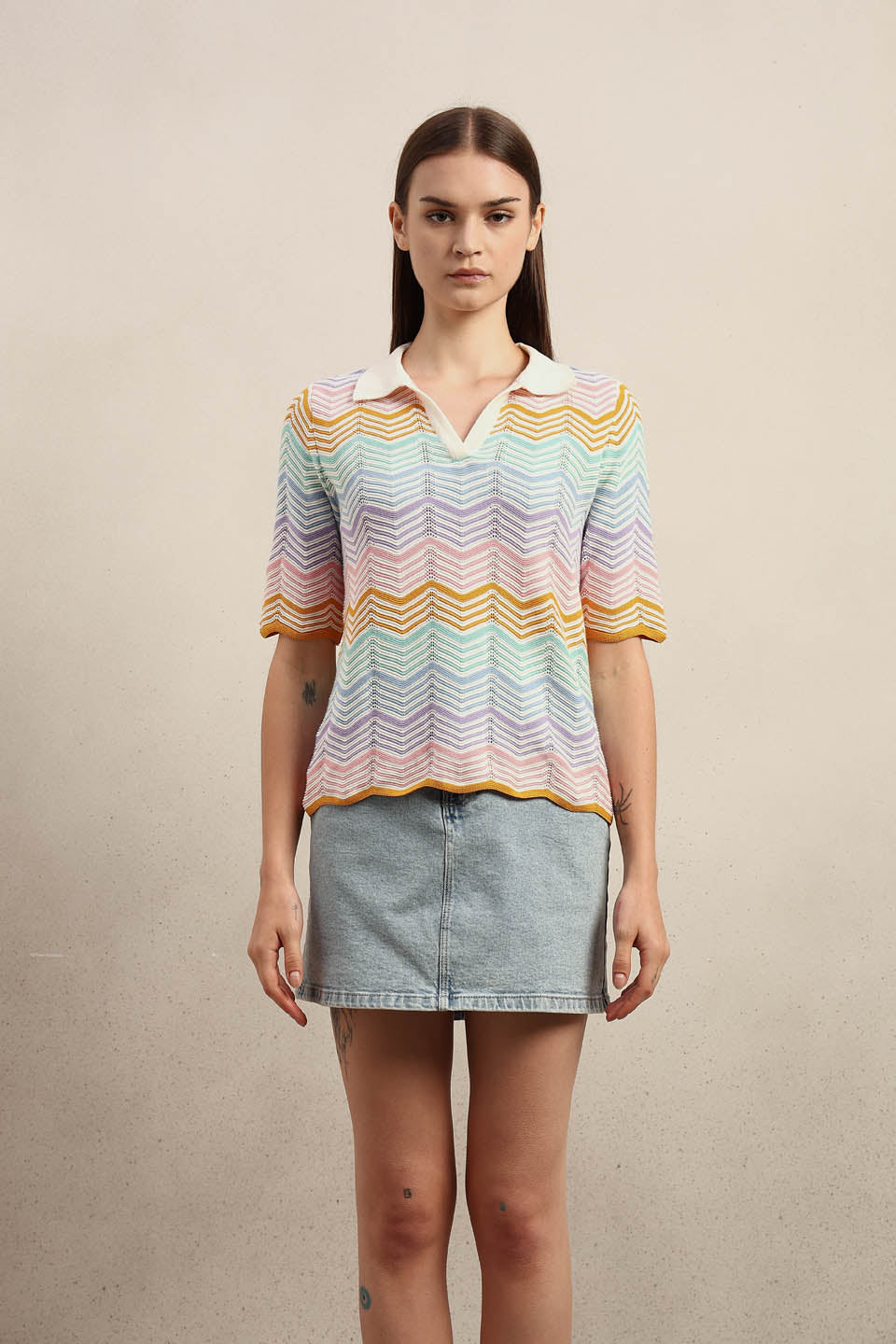 Chevron Print Knit Polo