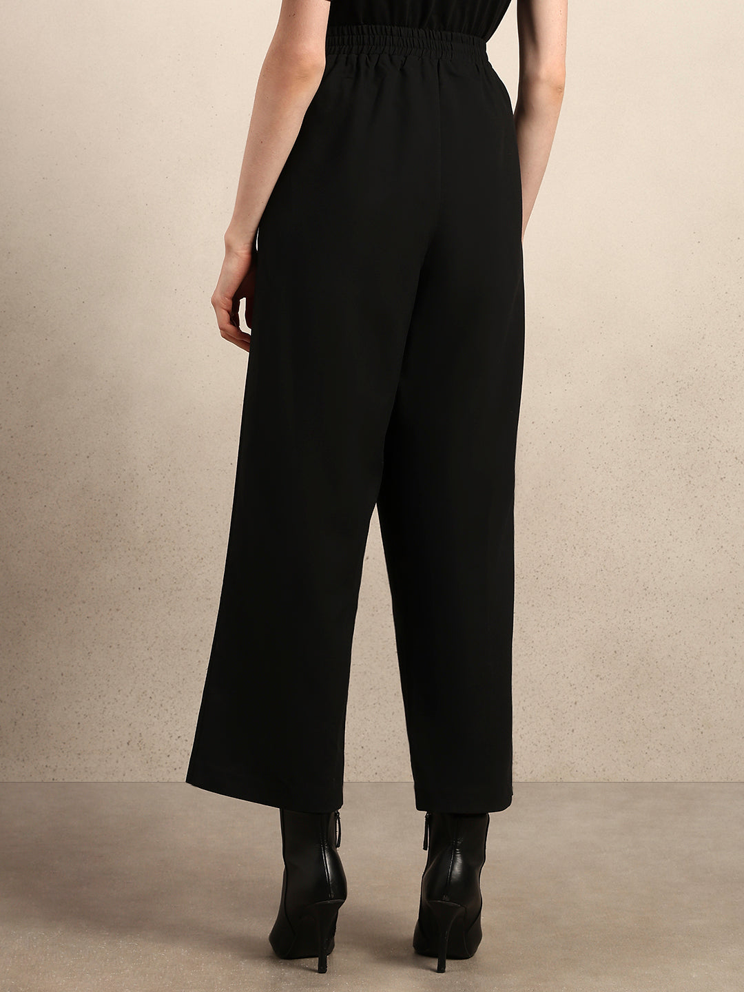 Wide Leg Elastic Waist Pants - Black