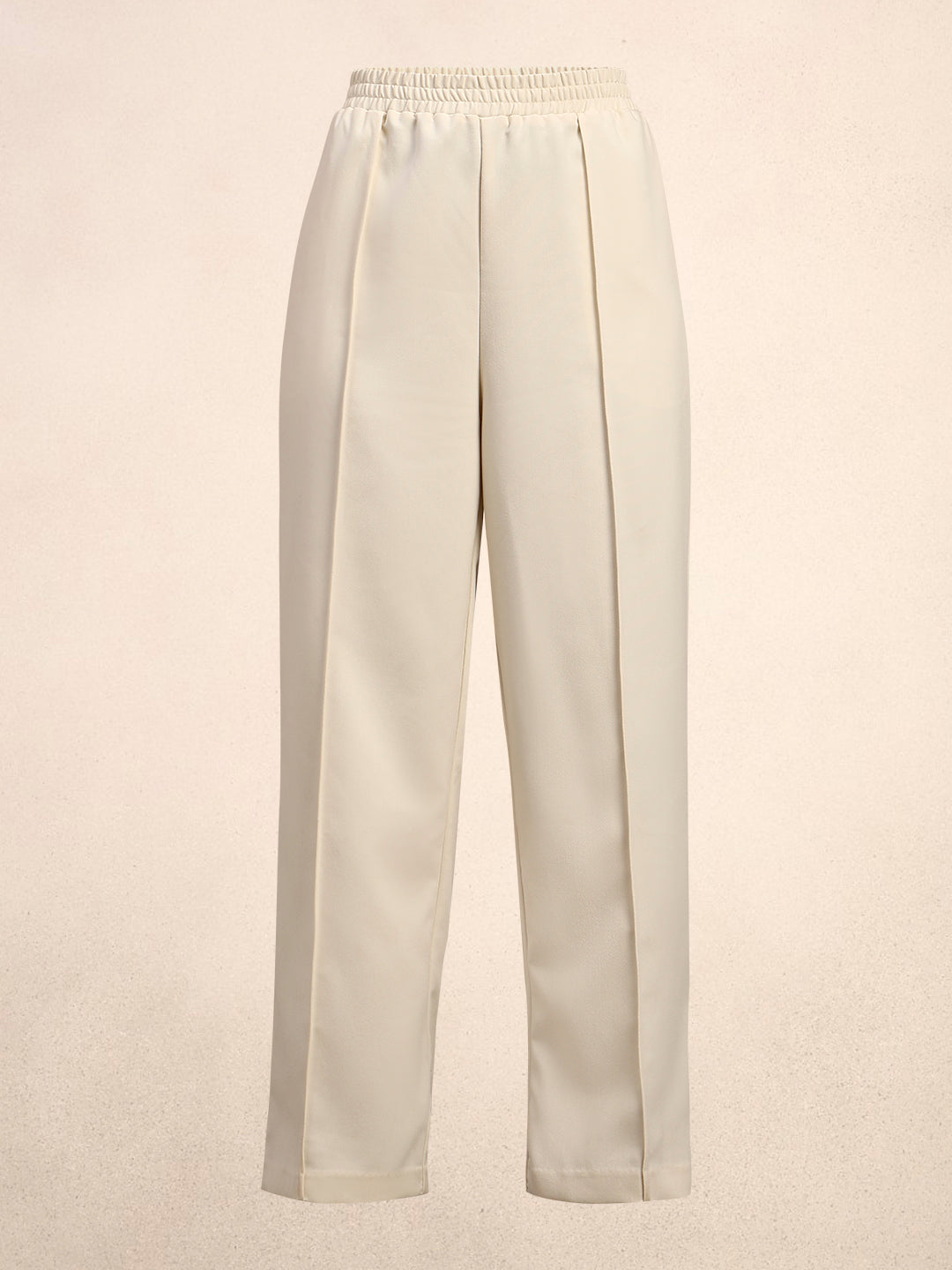 Wide Leg Elastic Waist Pants - Off-White