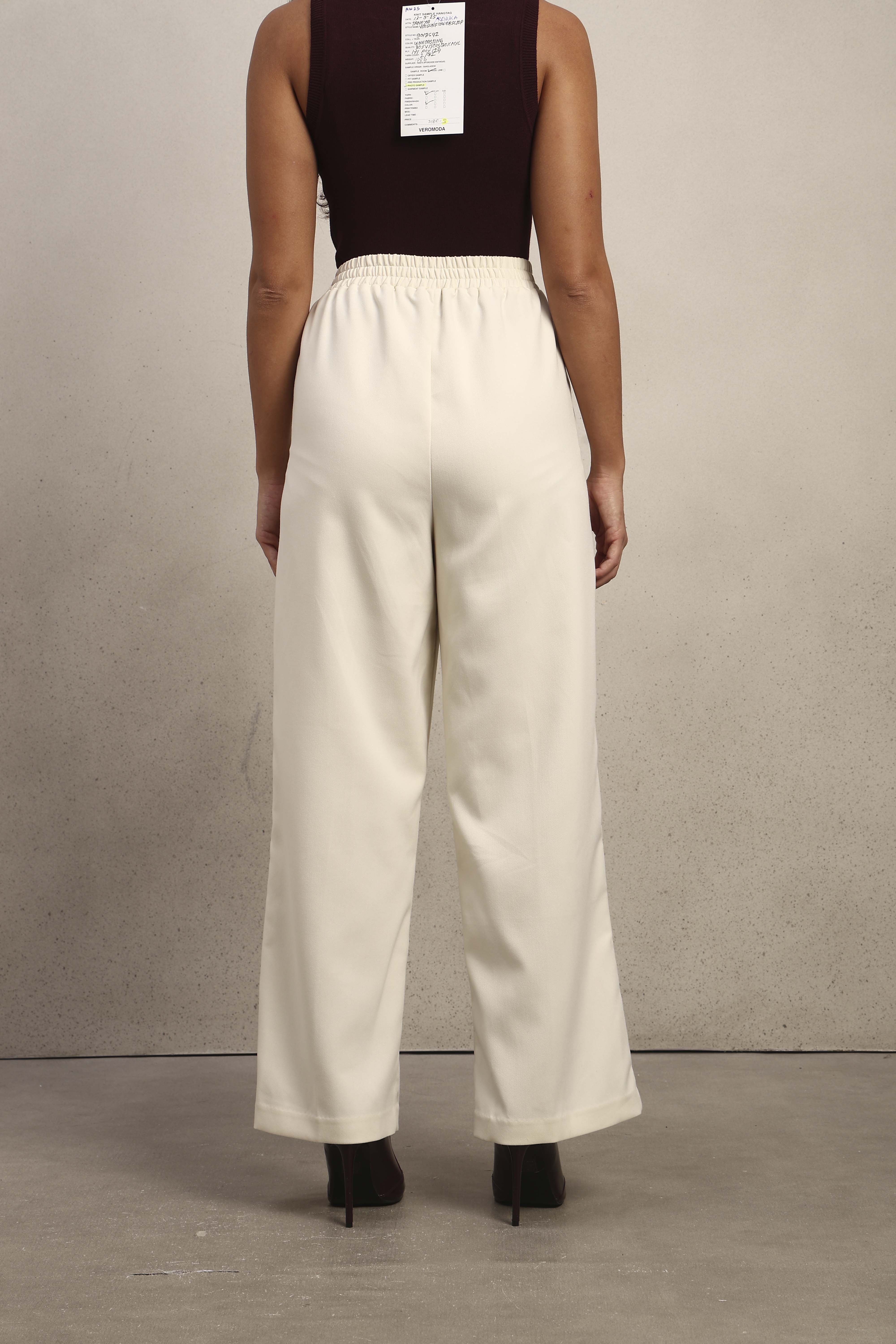 Wide Leg Elastic Waist Pants - Off-White