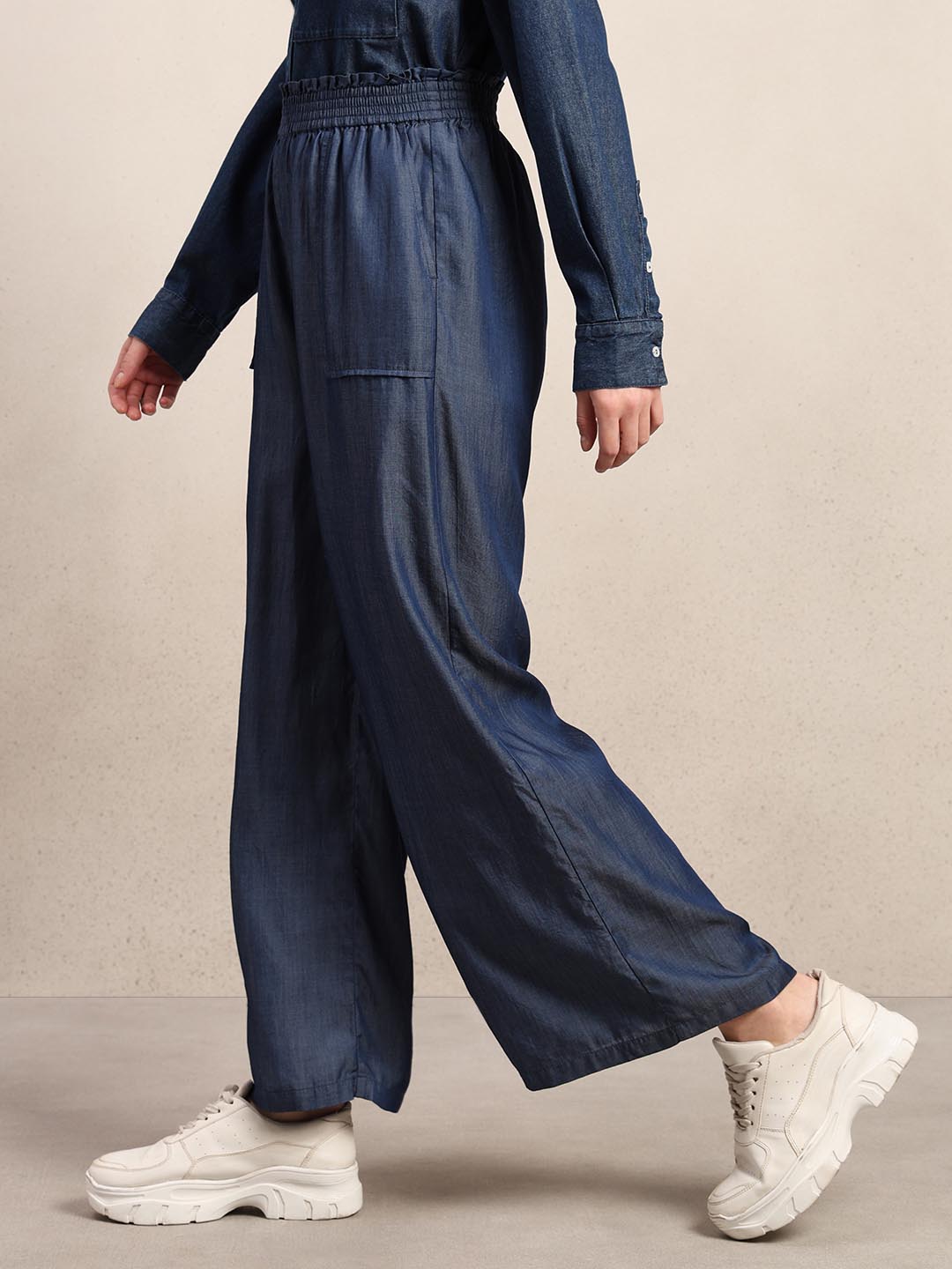 Blue High Rise Straight Fit Pants