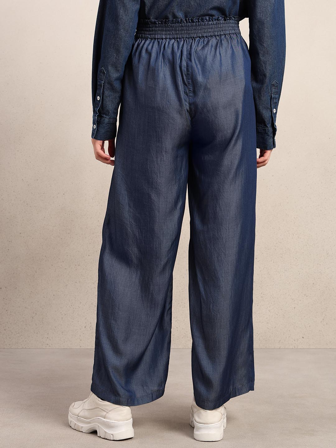 Blue High Rise Straight Fit Pants