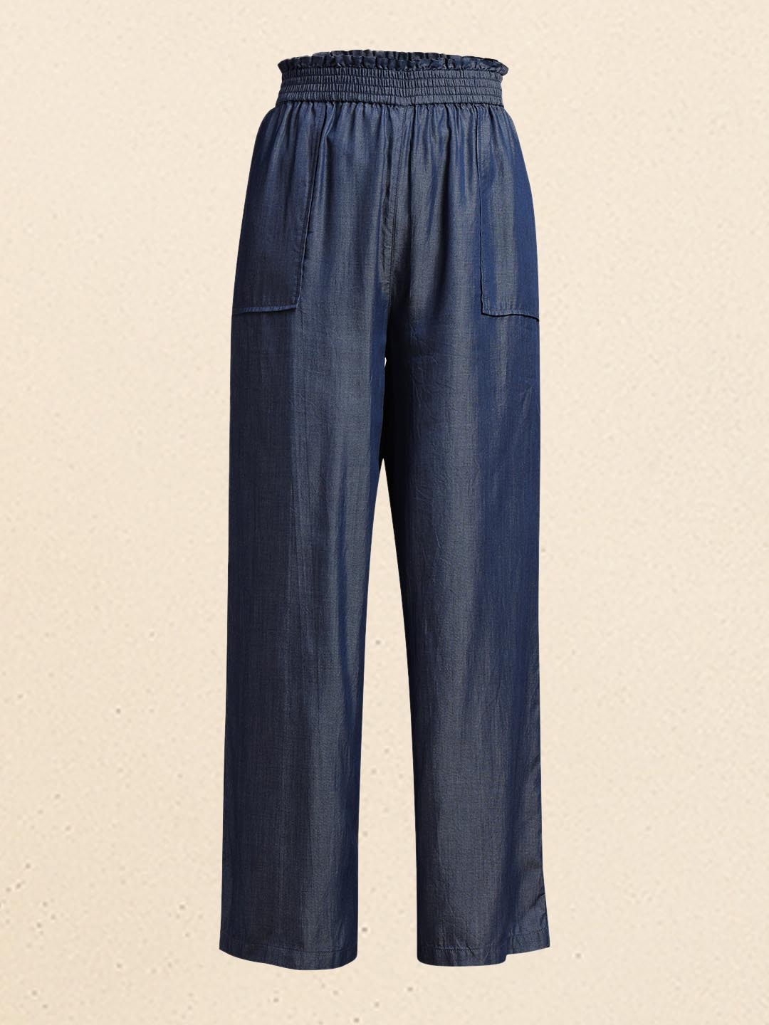 Blue High Rise Straight Fit Pants