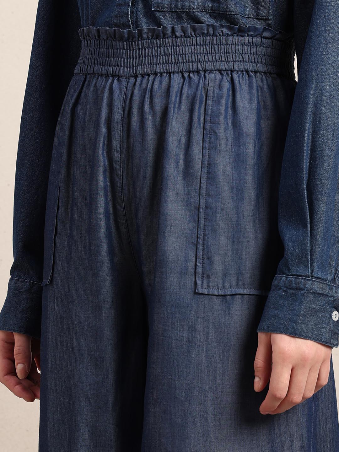 Blue High Rise Straight Fit Pants