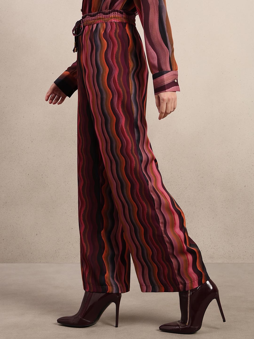Maroon Printed Wide Leg Pants