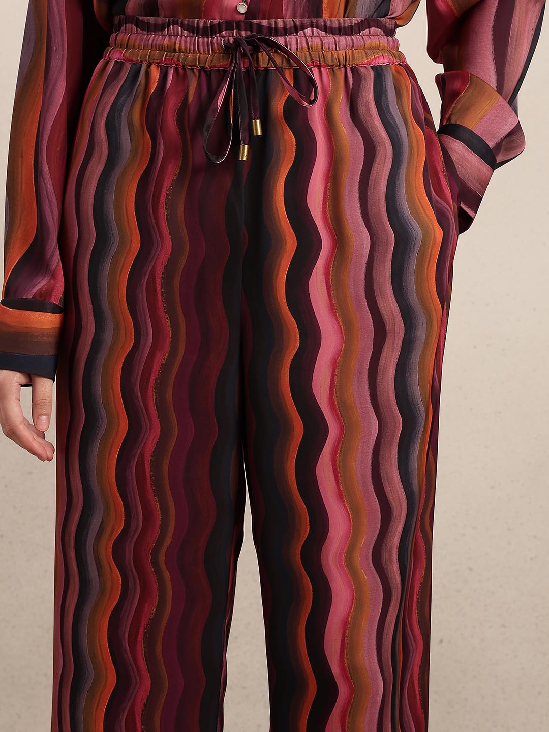 Maroon Printed Wide Leg Pants