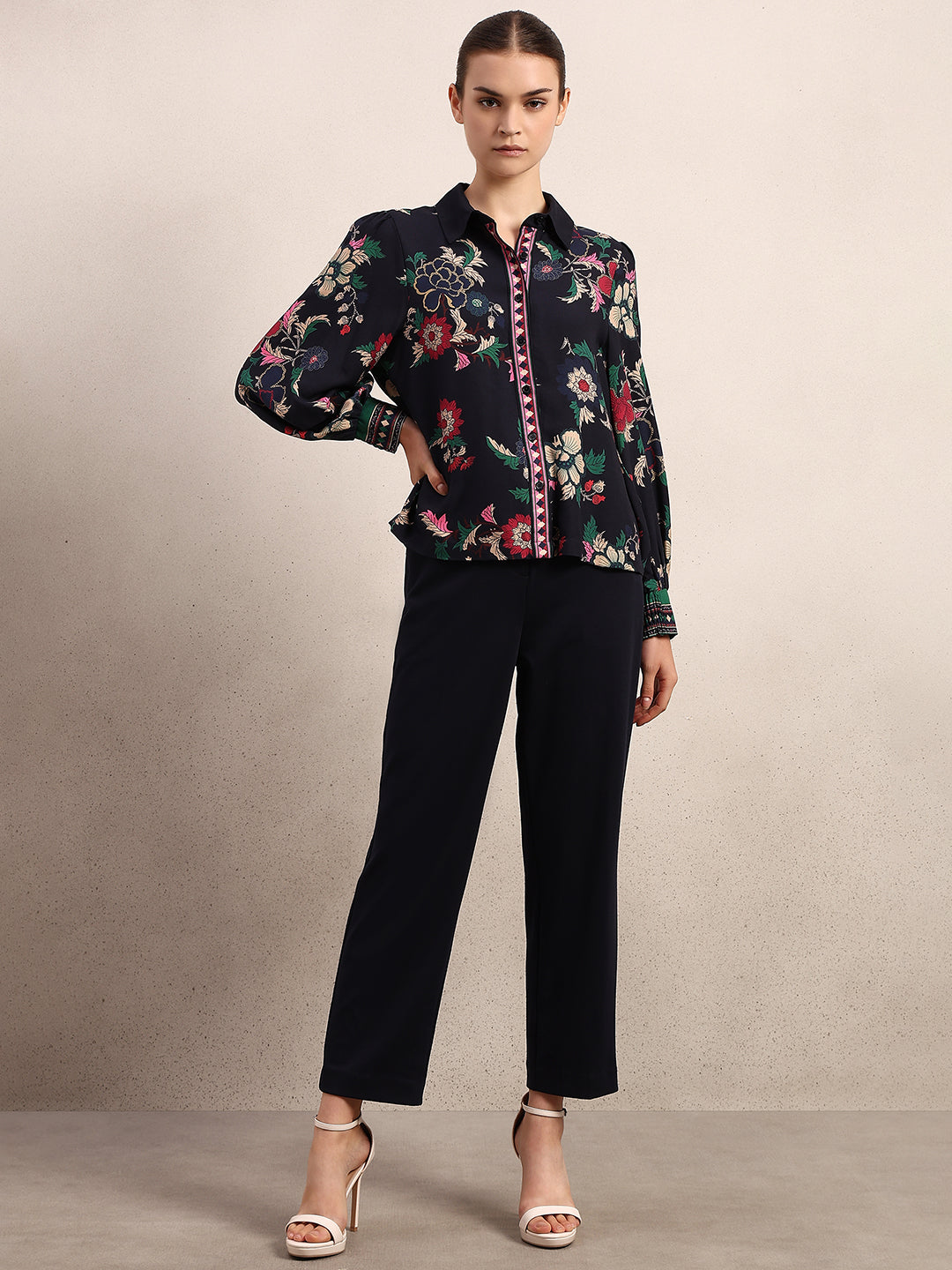Printed Cuff Sleeves Viscose Shirt