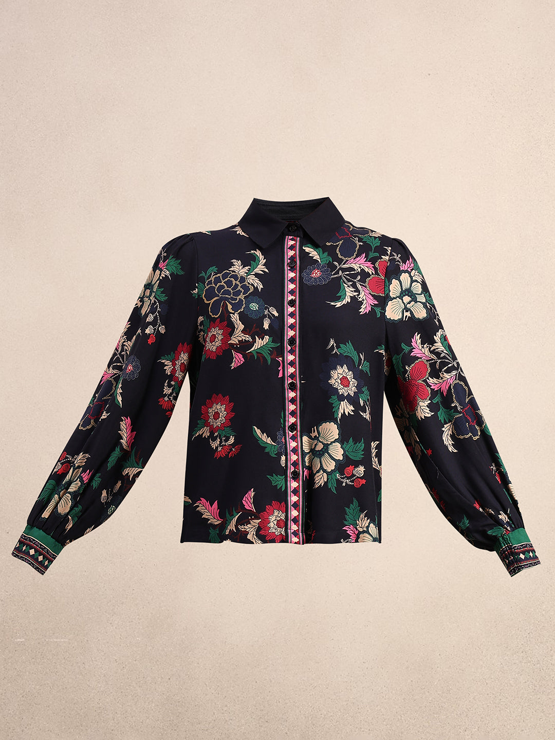 Printed Cuff Sleeves Viscose Shirt