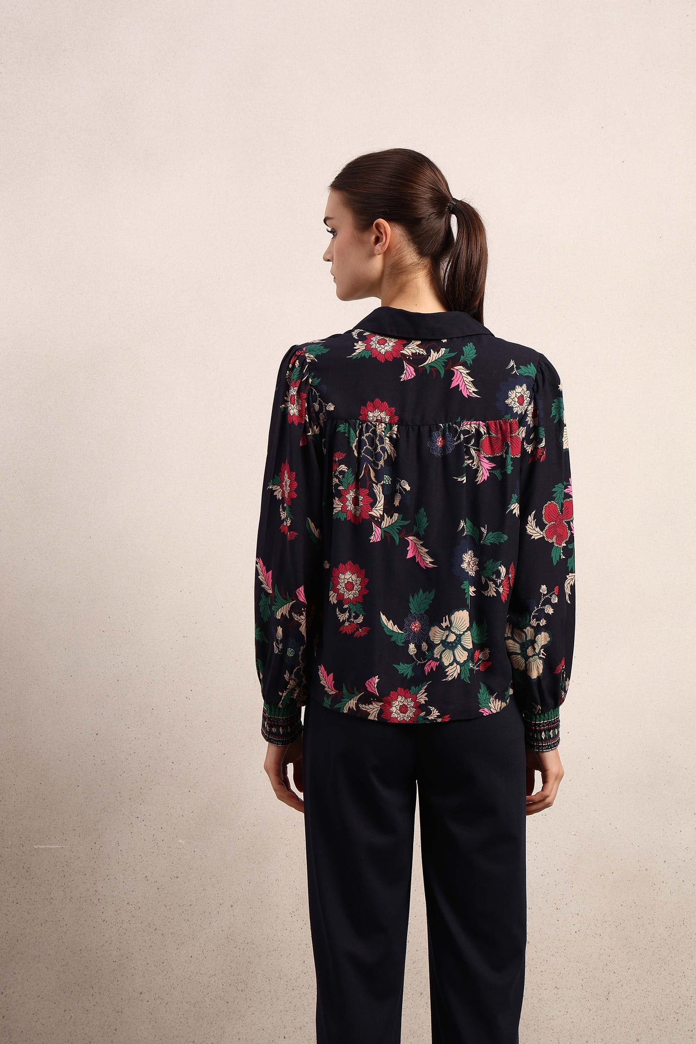 Printed Cuff Sleeves Viscose Shirt
