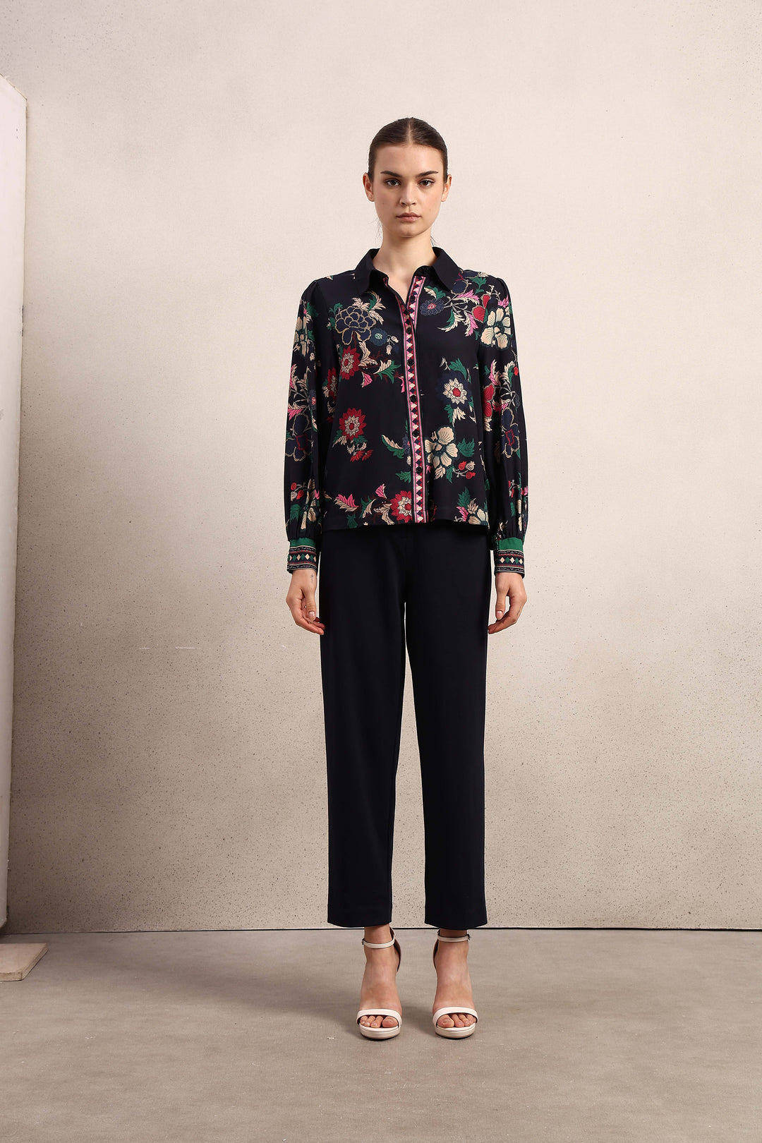 Printed Cuff Sleeves Viscose Shirt