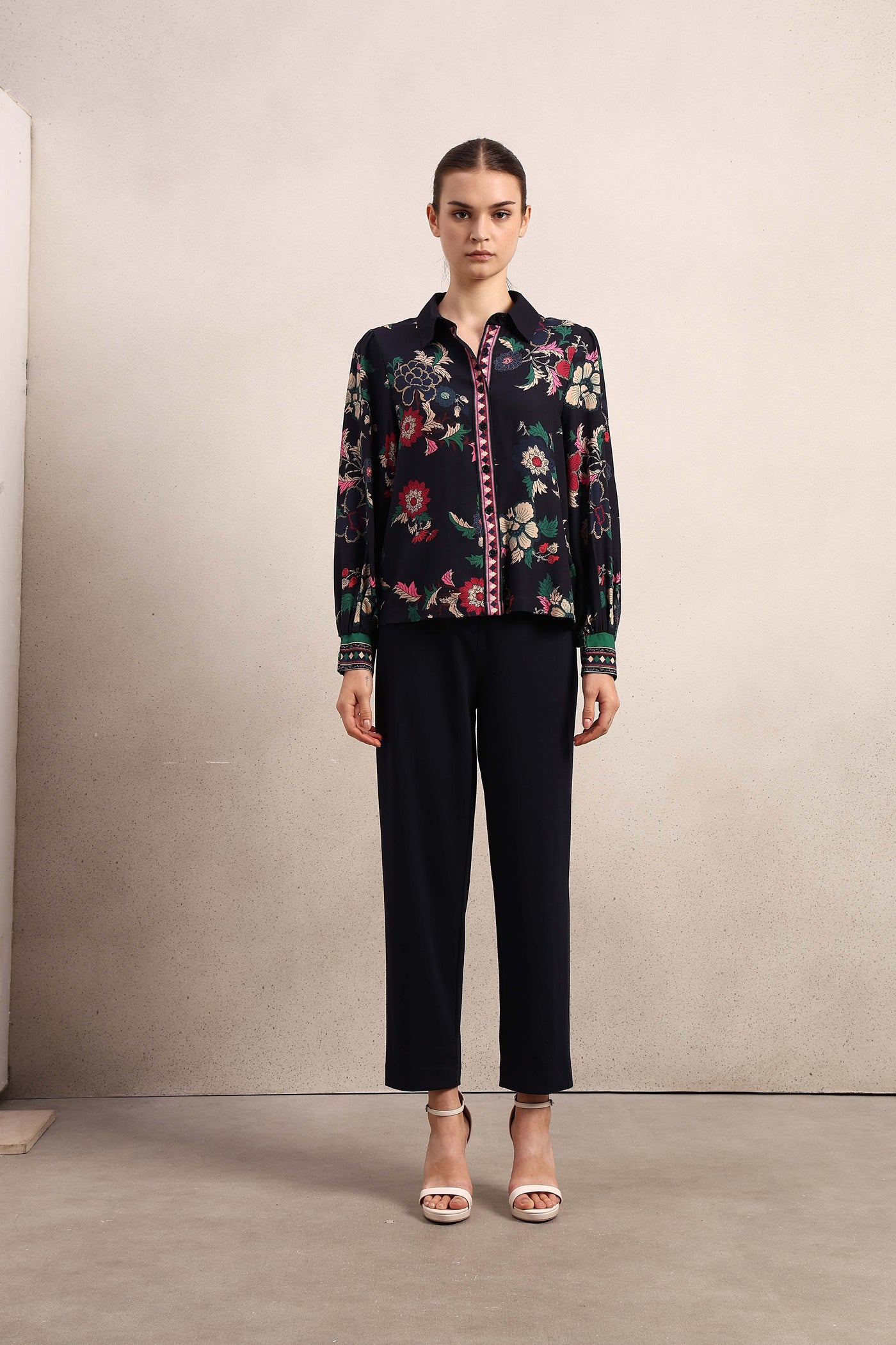 Printed Cuff Sleeves Viscose Shirt