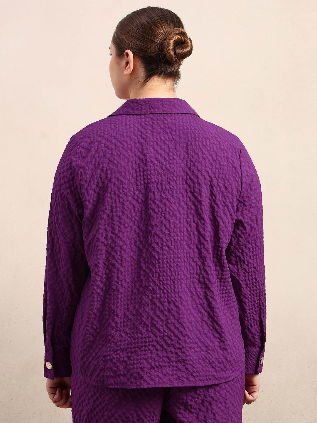Curve Purple Textured Shirt