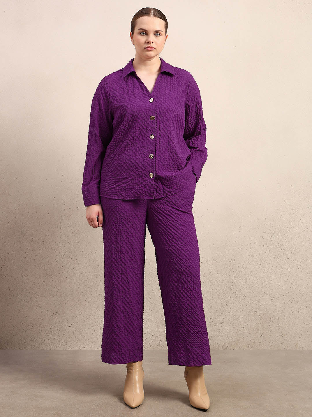 Curve Purple Textured Shirt