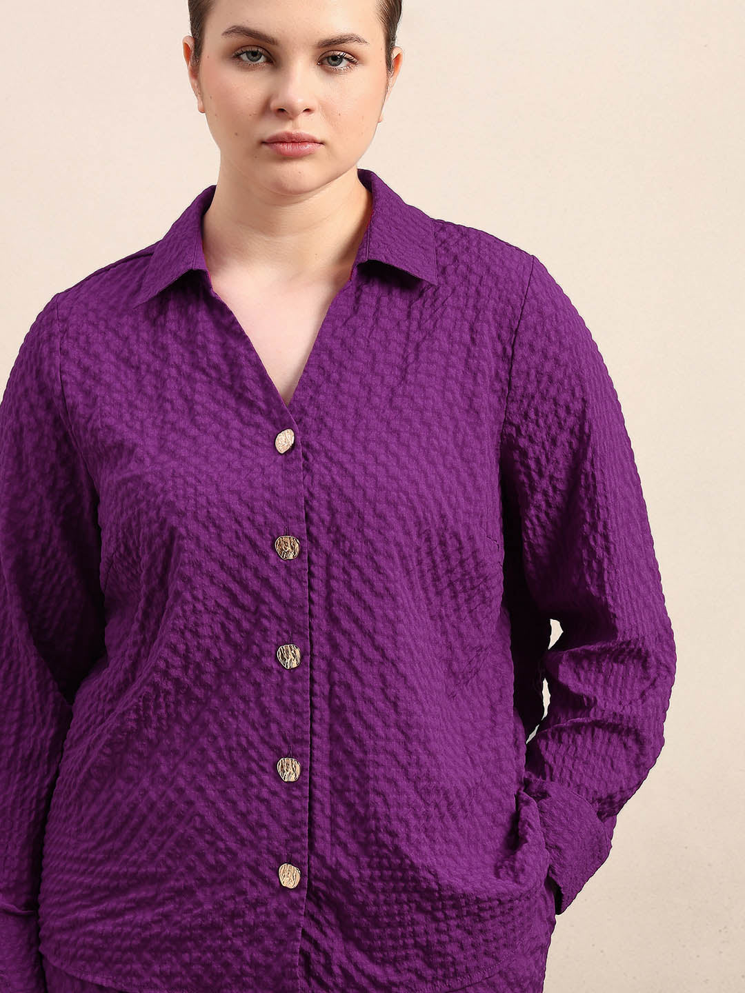 Curve Purple Textured Shirt