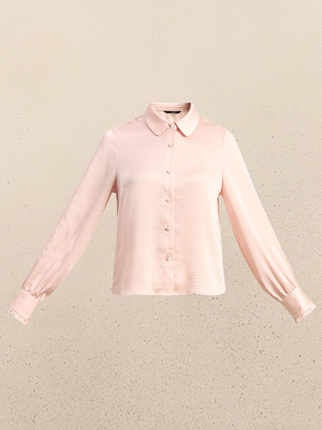 Pink Pearl Button Closure Satin Shirt