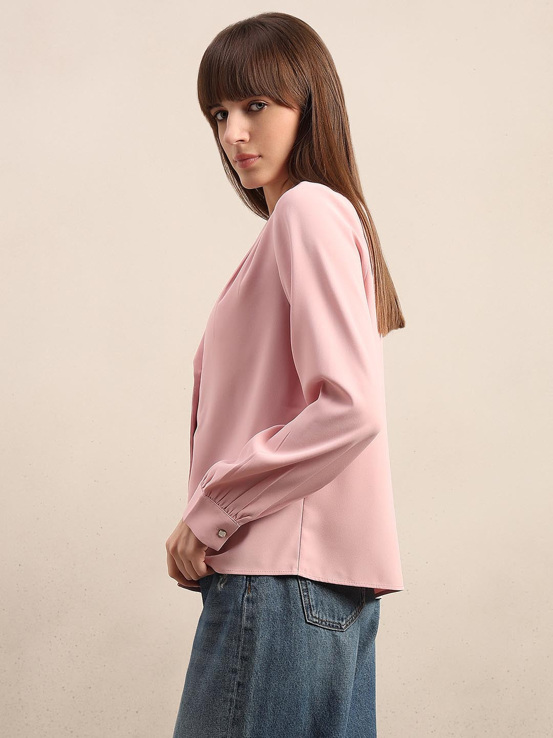 Pink Gathered Sleeves Top