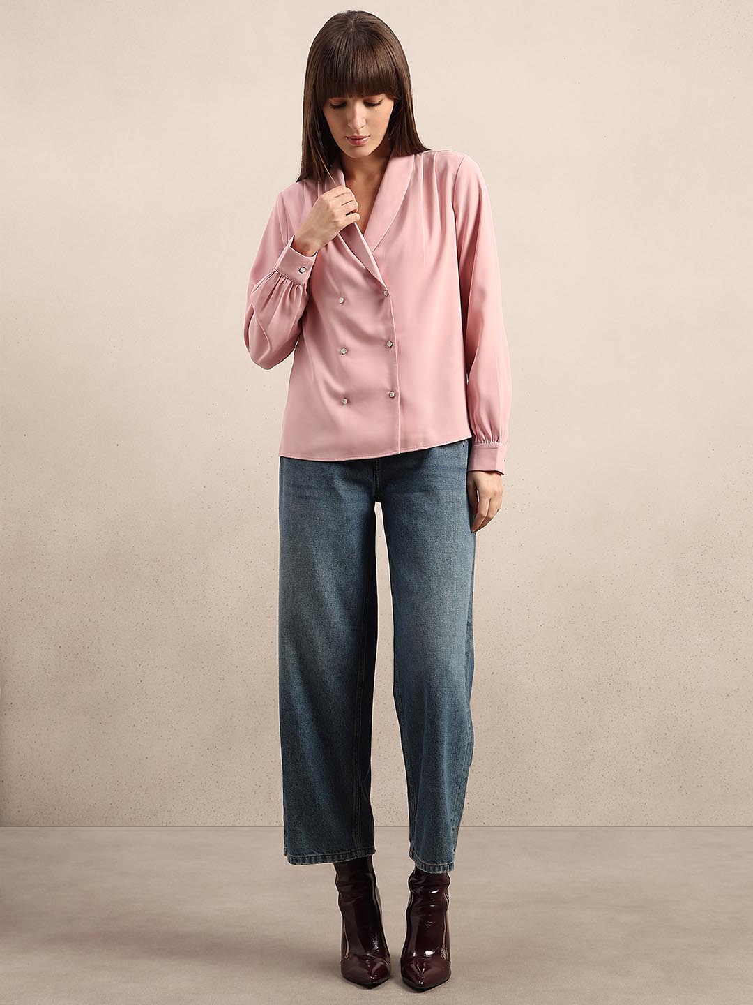 Pink Gathered Sleeves Top