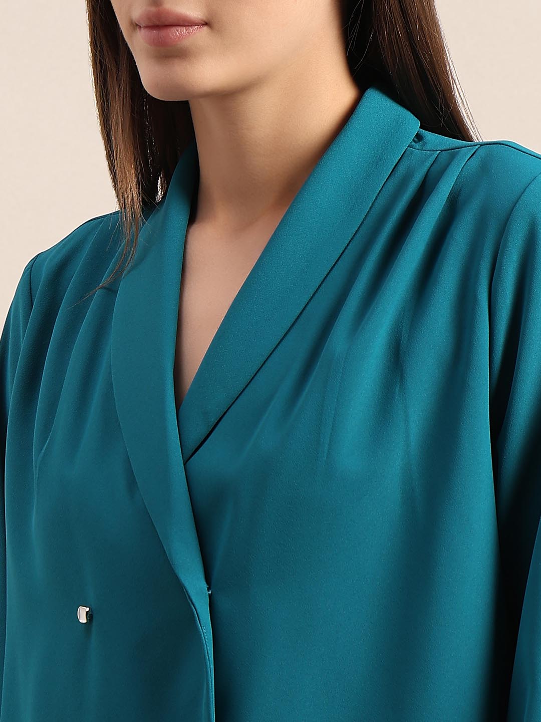 Teal Gathered Sleeves Top