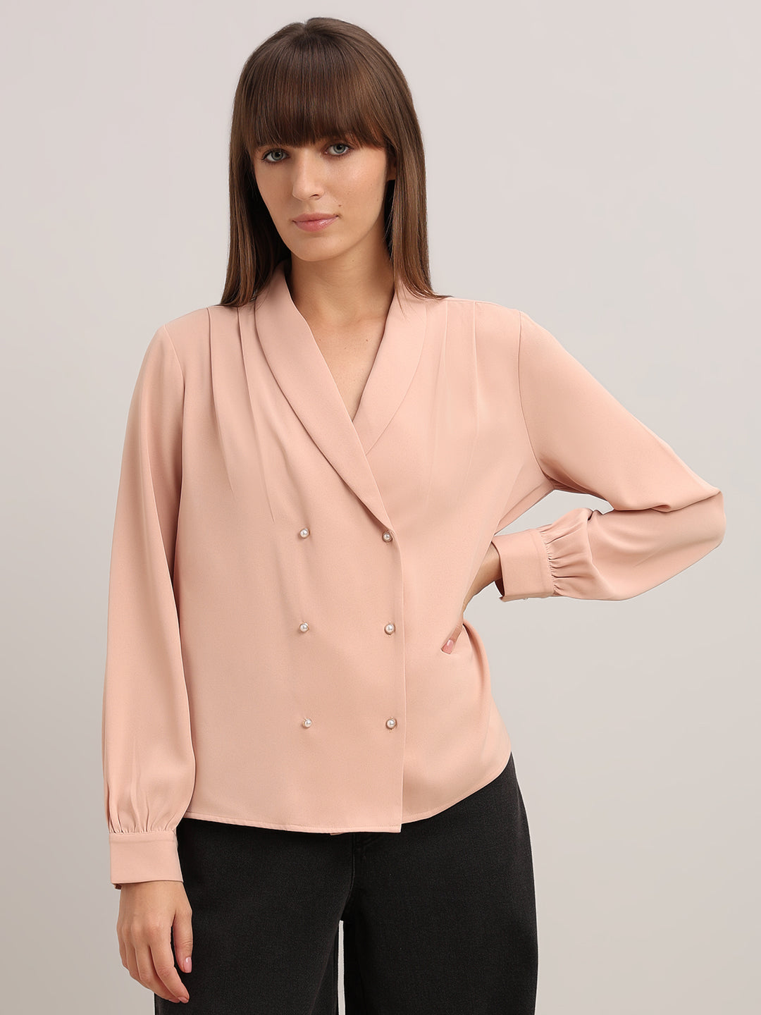 Pearl Button Detail Top - Pink