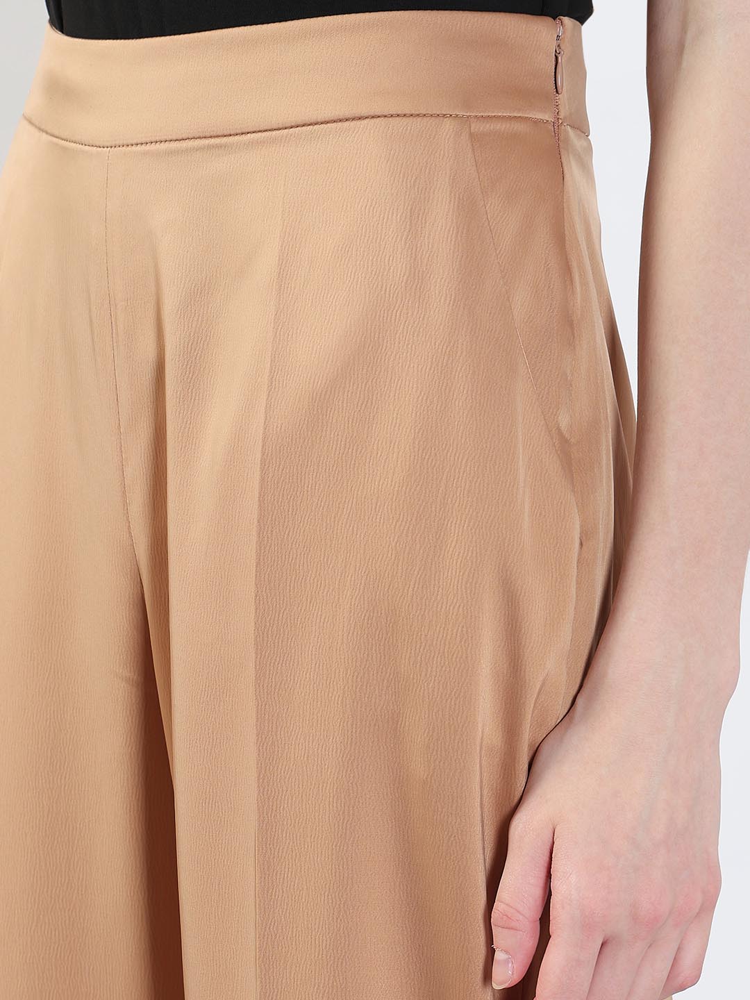 Beige High Rise Straight Fit Pants