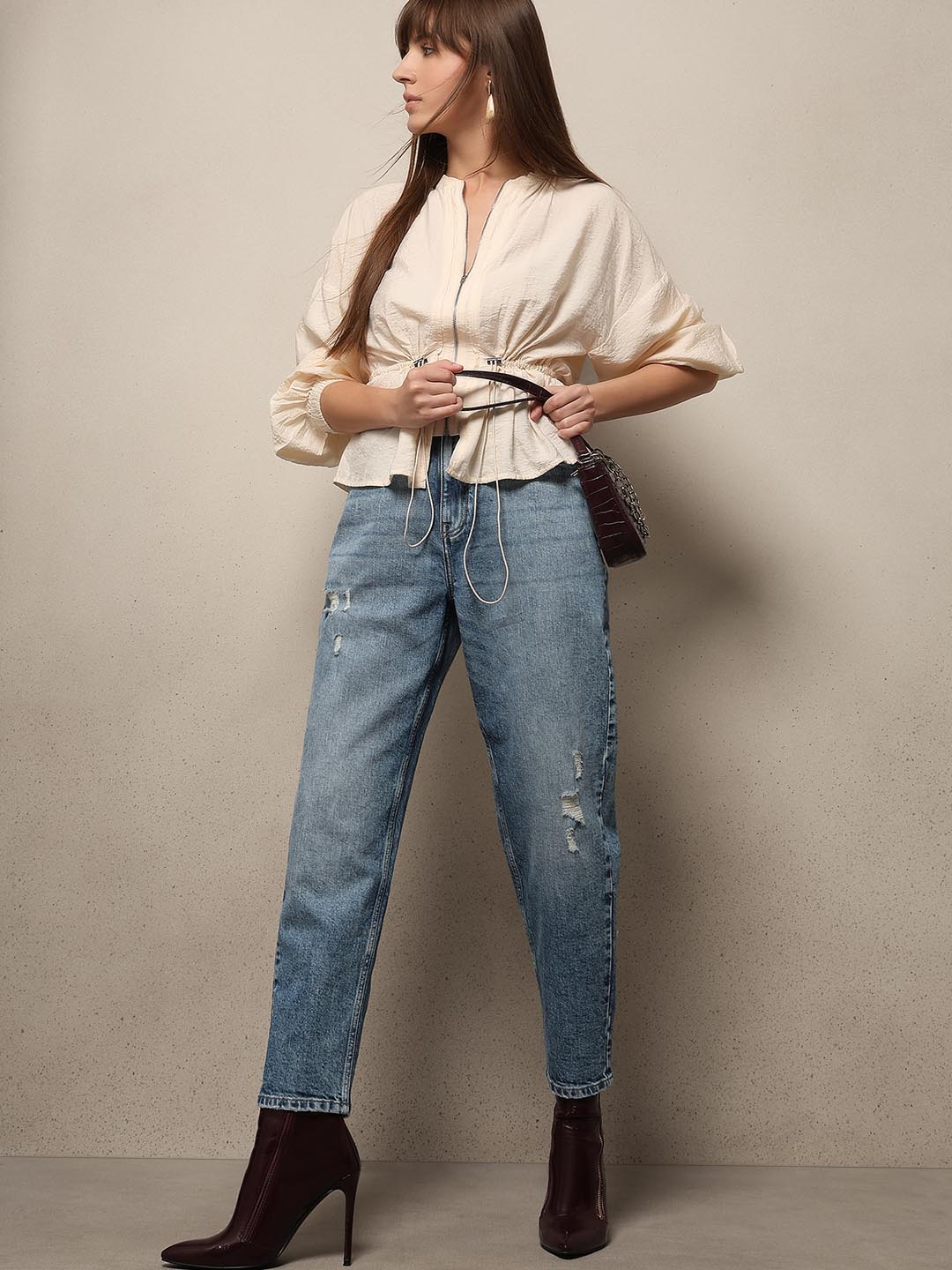 Blue Mid Rise Mom Fit Jeans