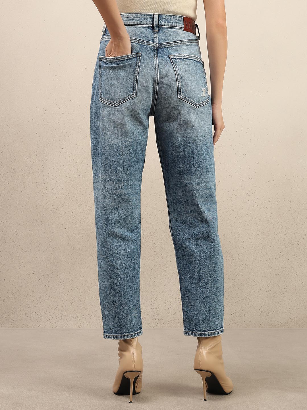 Blue Mid Rise Mom Fit Jeans