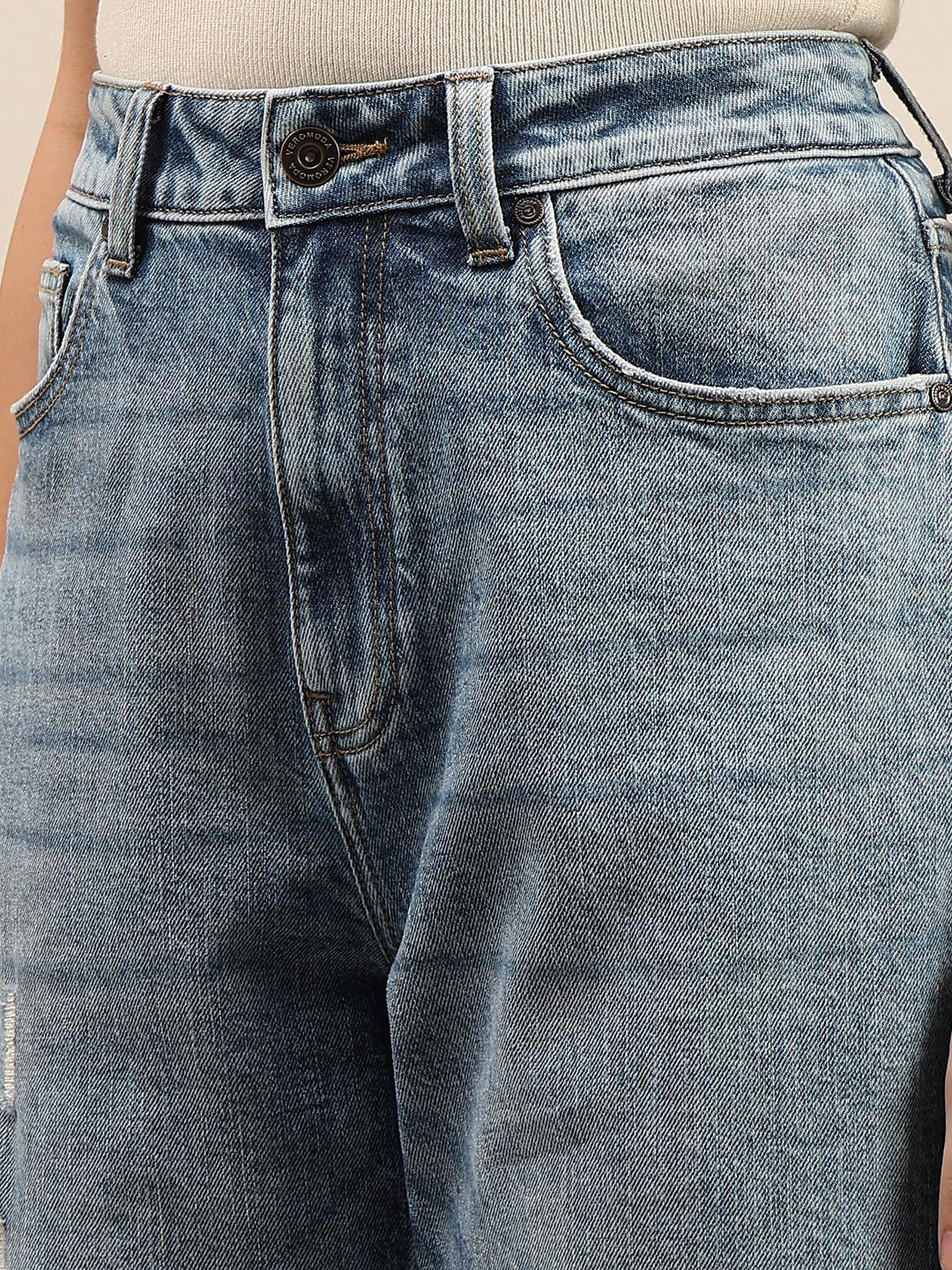 Blue Mid Rise Mom Fit Jeans