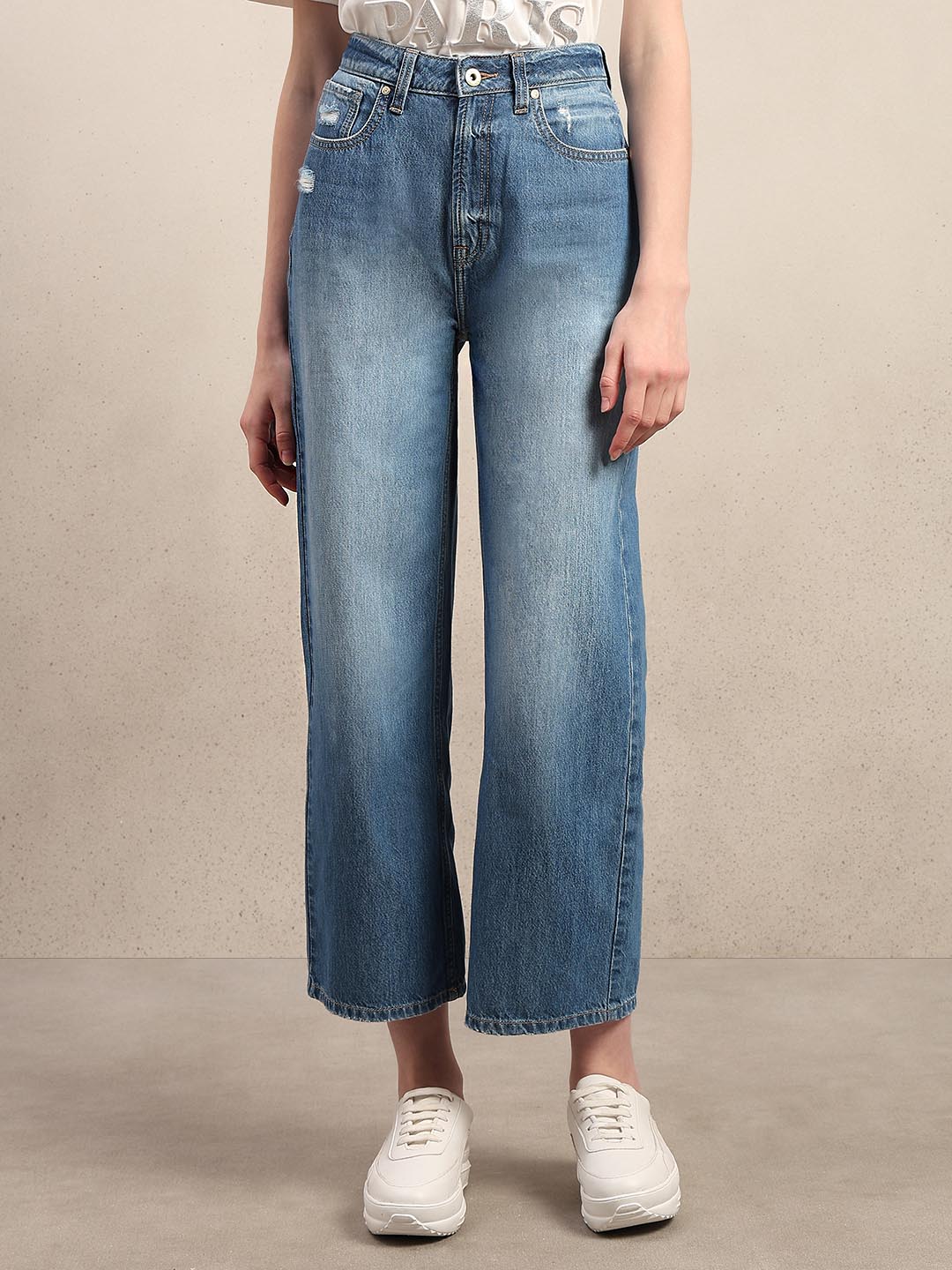 Light Blue Mid Rise Wide Leg Jeans
