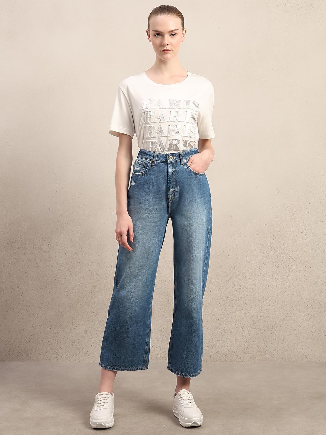 Light Blue Mid Rise Wide Leg Jeans