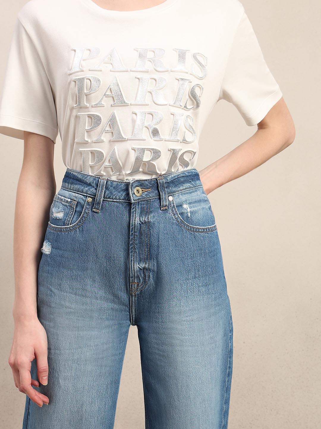 Light Blue Mid Rise Wide Leg Jeans