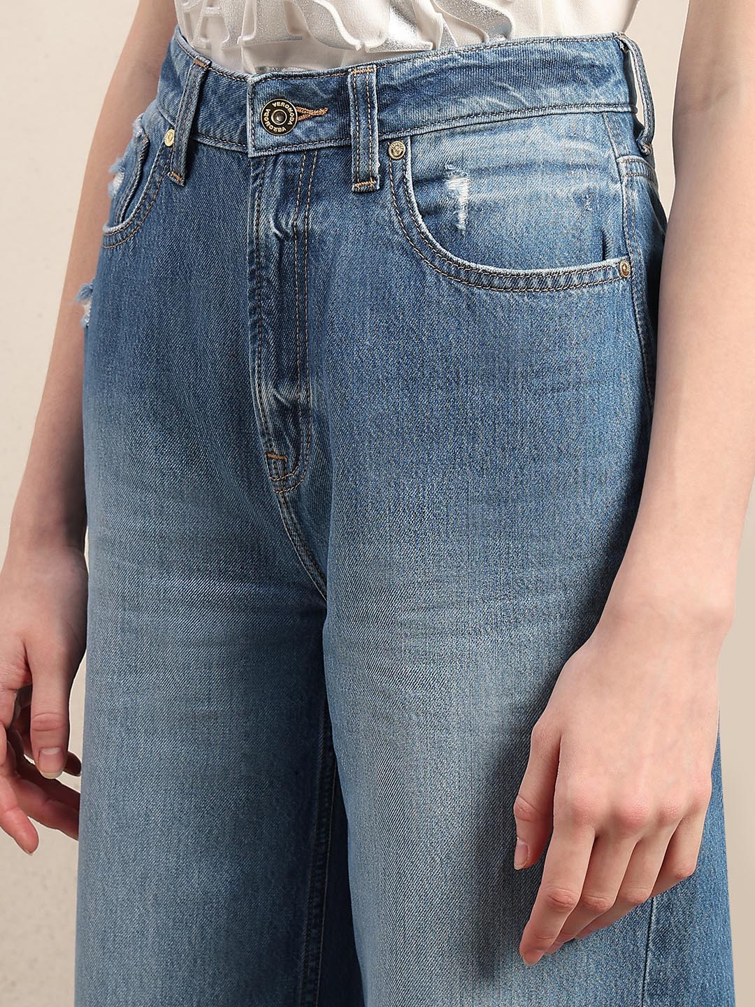 Light Blue Mid Rise Wide Leg Jeans