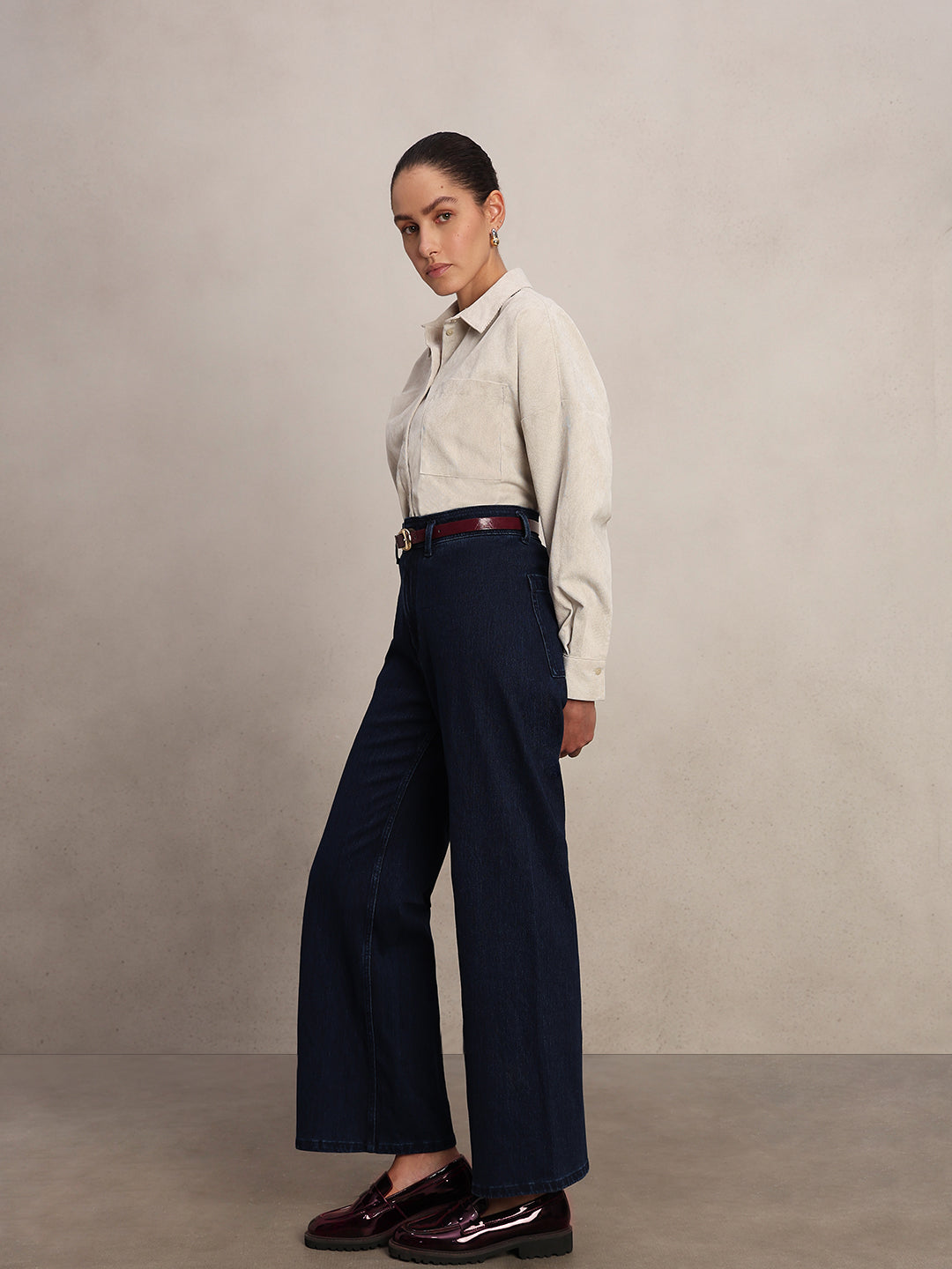 Mid Rise Wide Leg Jeans - Dark Blue