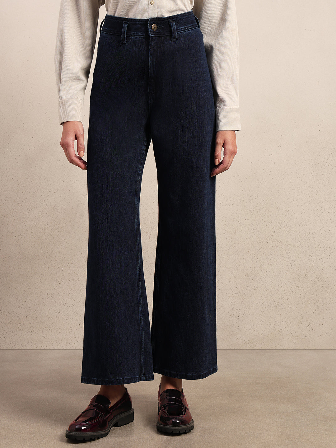 Mid Rise Wide Leg Jeans - Dark Blue