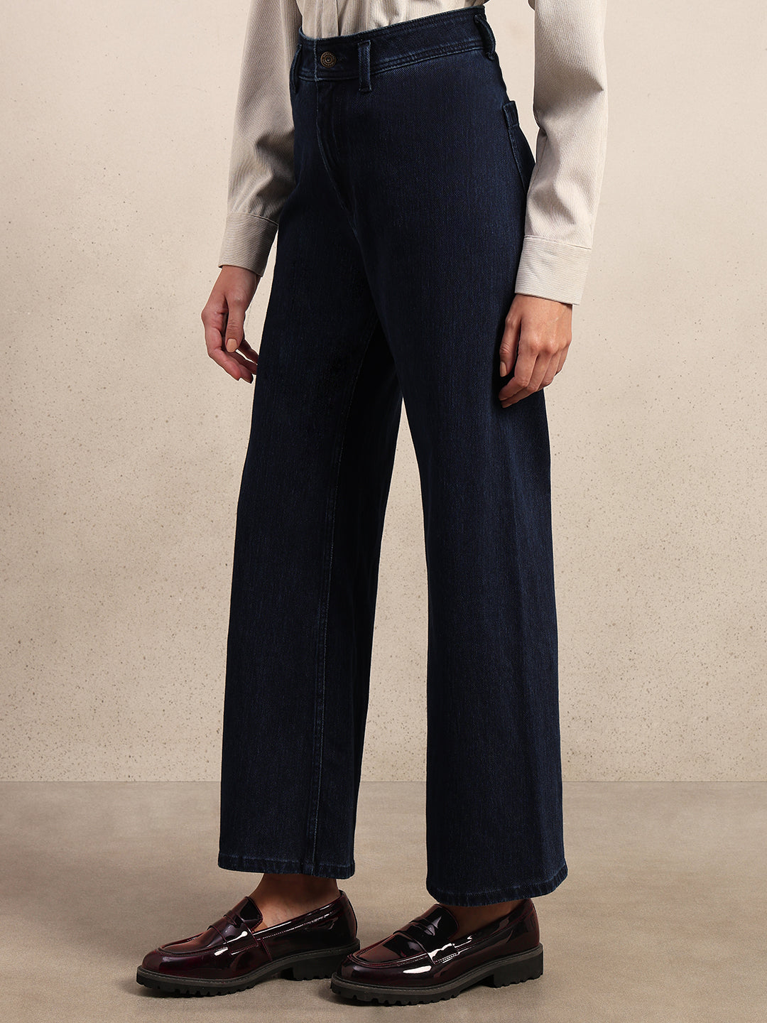 Mid Rise Wide Leg Jeans - Dark Blue