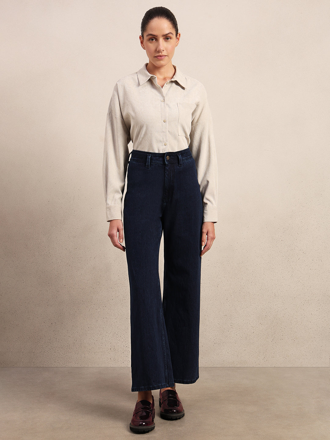 Mid Rise Wide Leg Jeans - Dark Blue