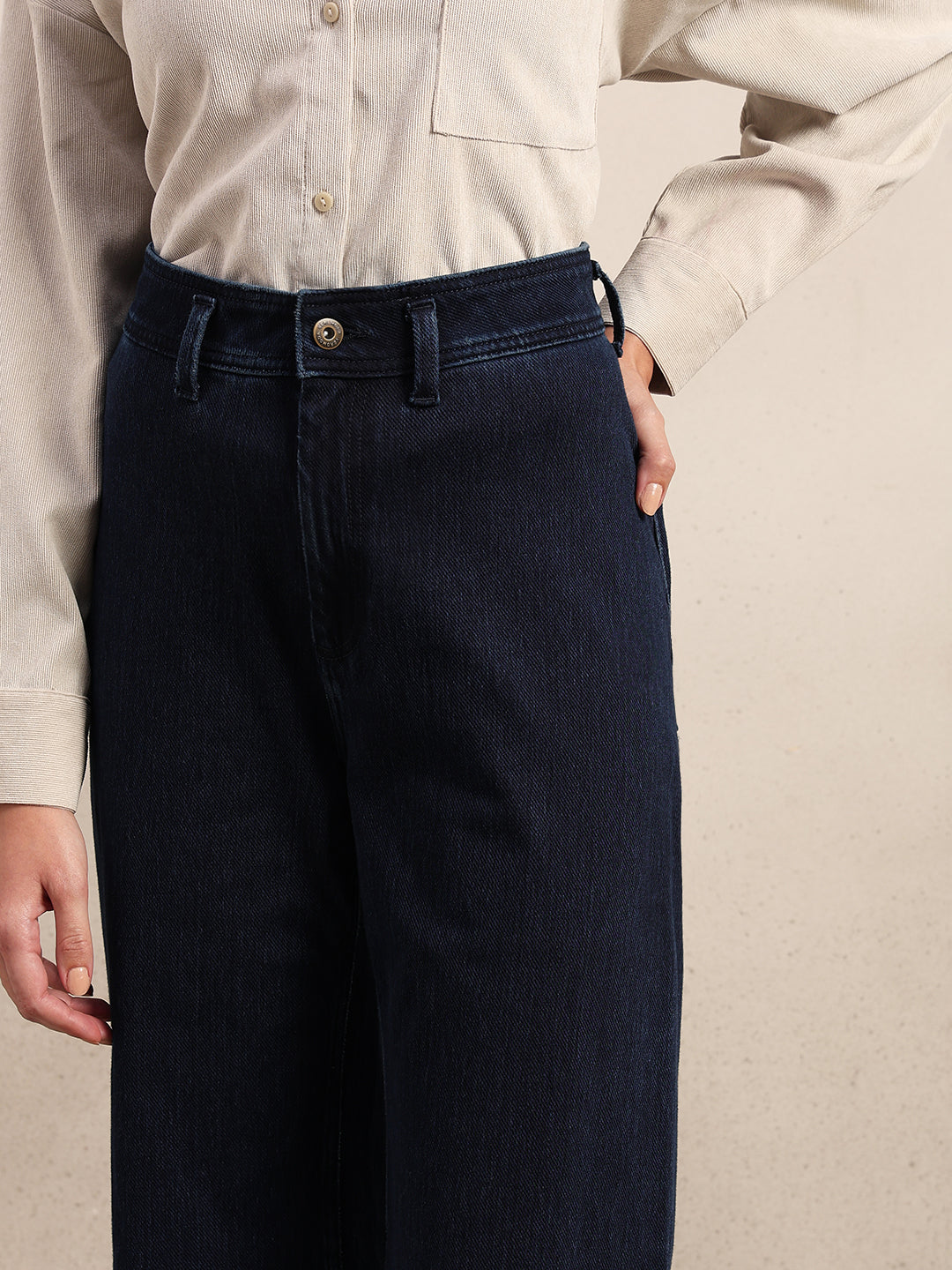 Mid Rise Wide Leg Jeans - Dark Blue