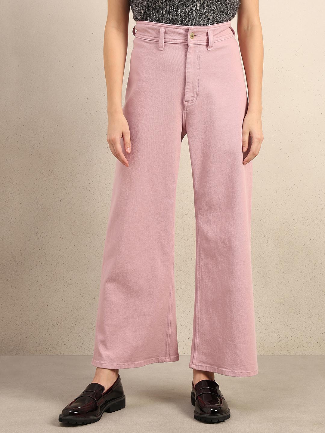 Pink Wide Leg Mid Rise Jeans