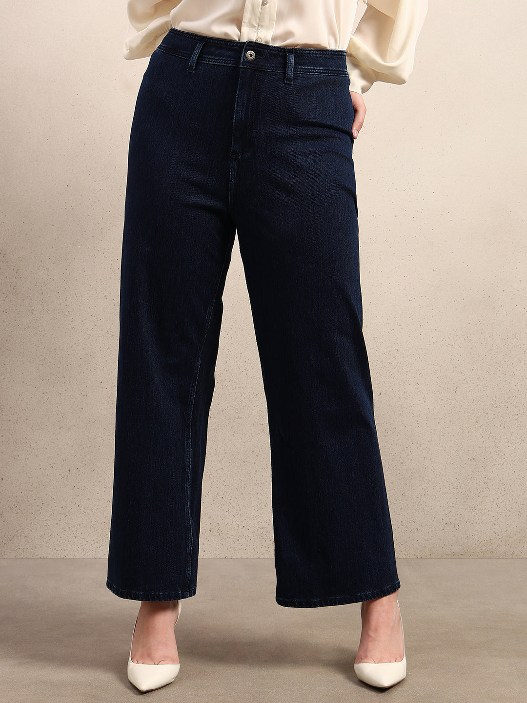 CURVE Dark Blue Wide Leg Jeans