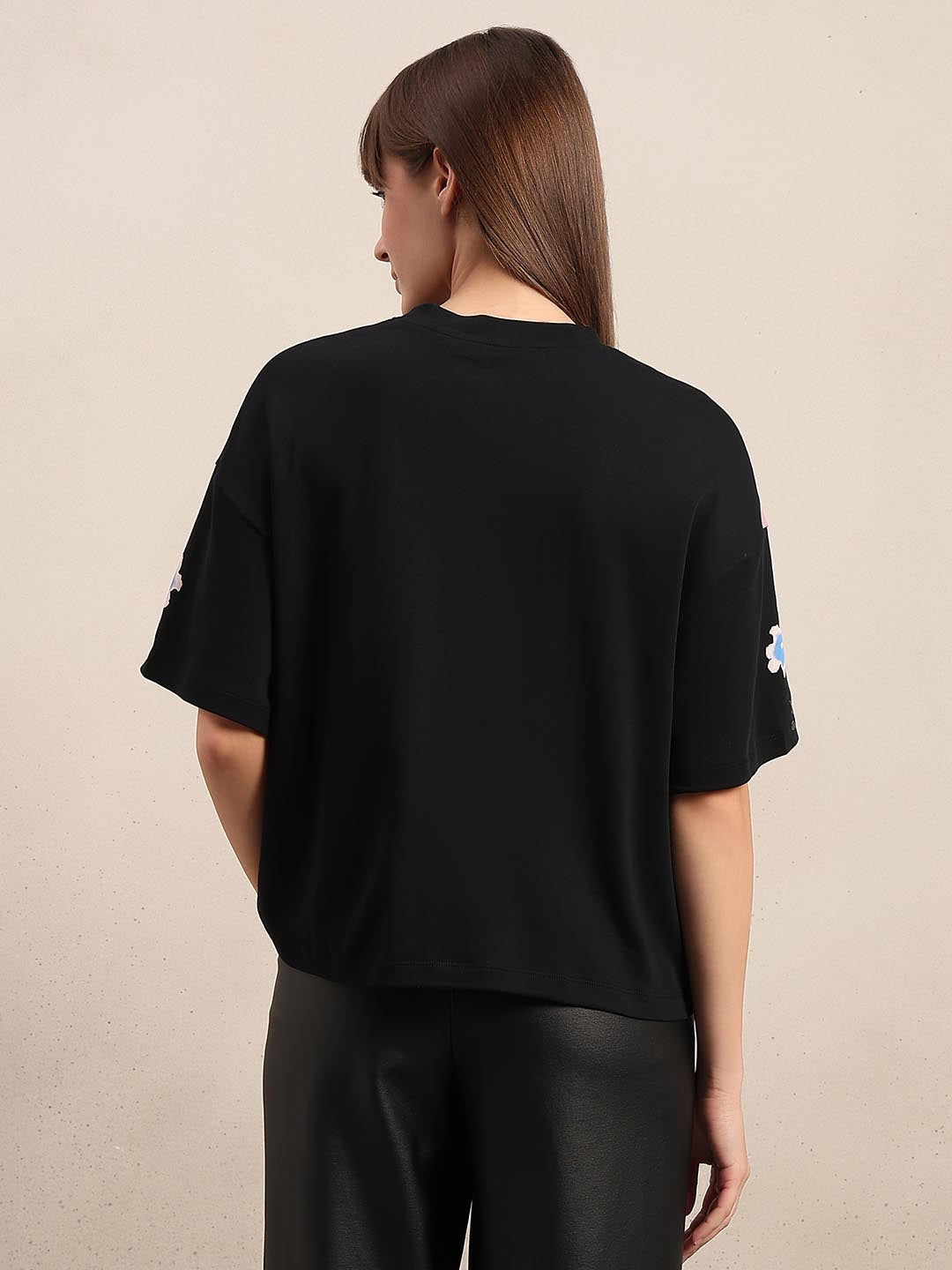 Black Floral Cotton T-shirt