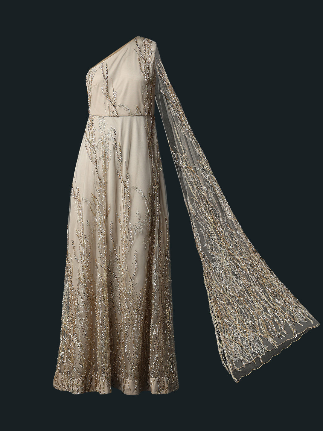 Marquee One-Shoulder Embellished Gown