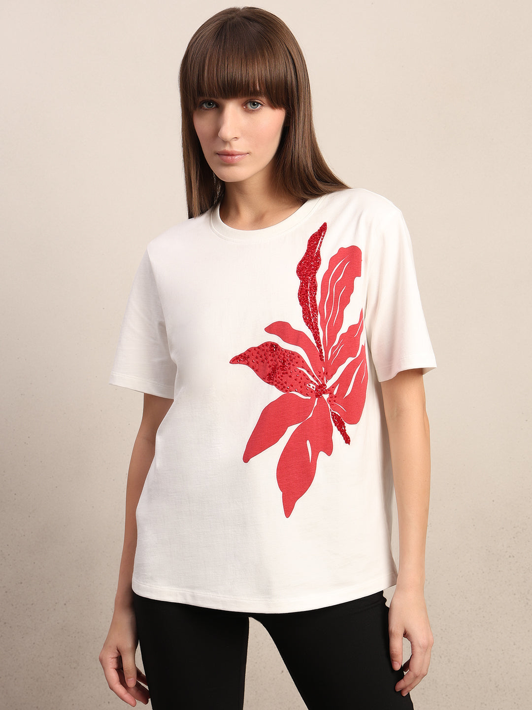 White Printed Cotton T-shirt