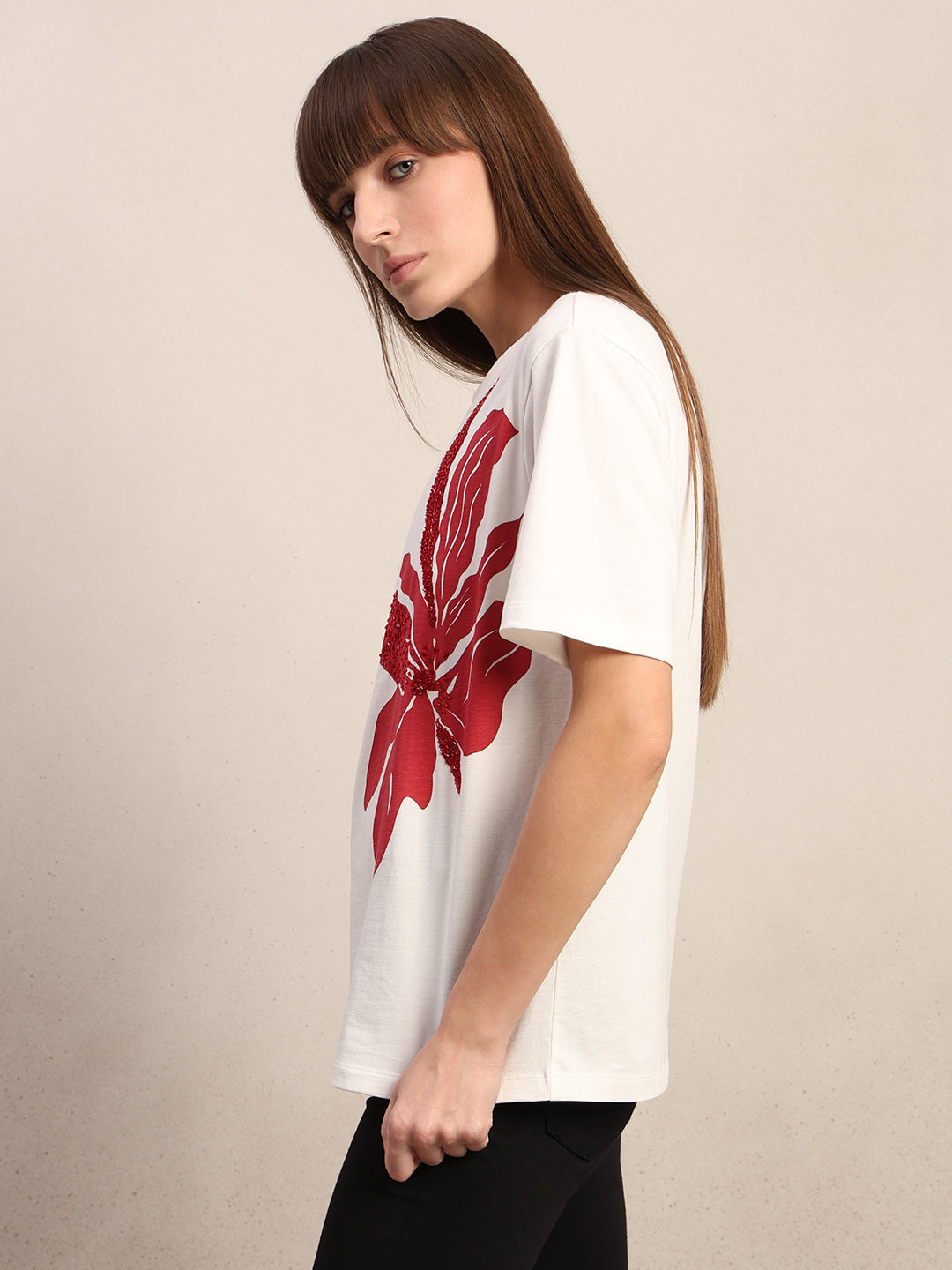 White Printed Cotton T-shirt